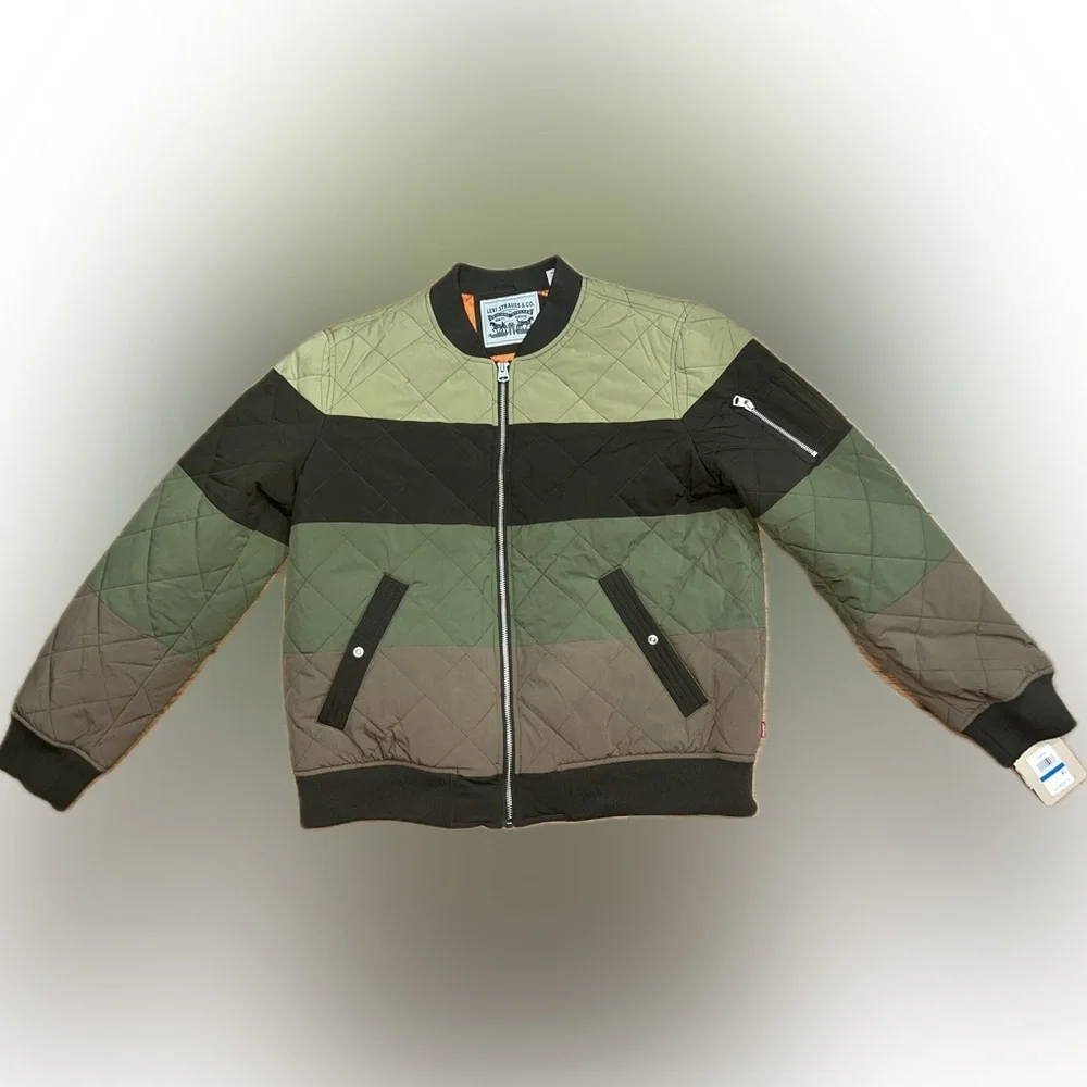 NWT Levi's SZ XL brown/green/taupe multicolored quilted bomber jacket/chest 50”